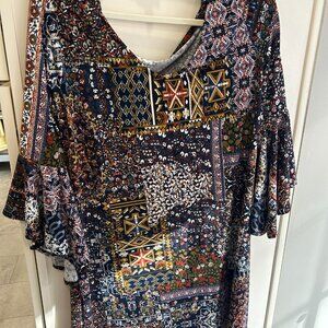 Geometric Haani Swing dress with Bell sleeves